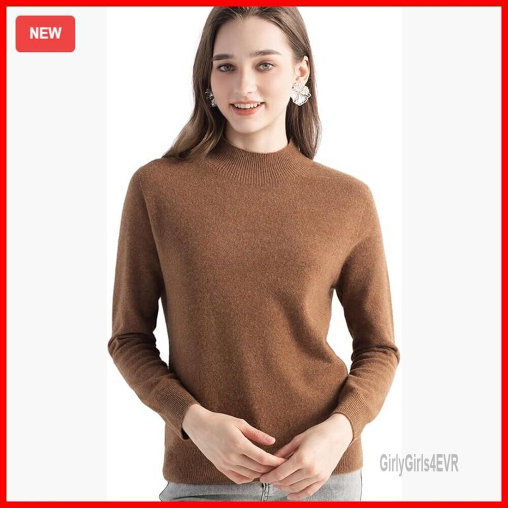 100% Cashmere Mock Neck Pullover, Seamless Knit, Warm Winter Sweater